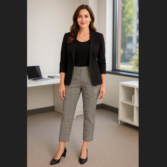 J. Jill Premium Bi-Stretch Pants Size 10 Houndstooth Cropped Black White Pull On - Picture 1 of 11